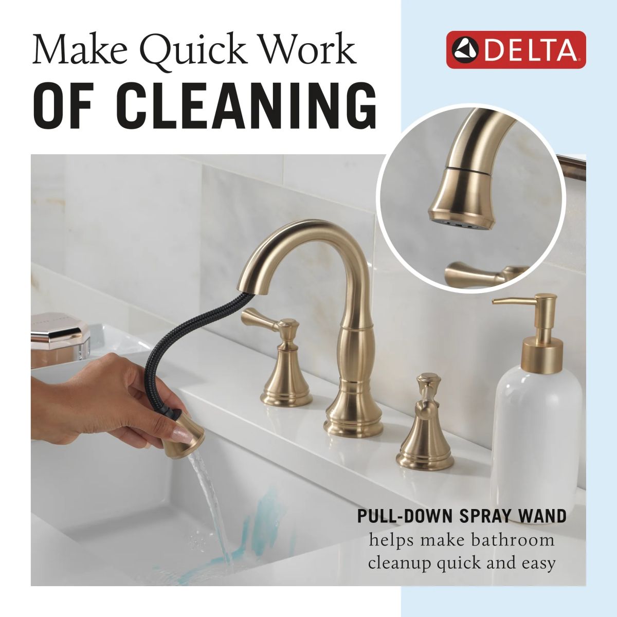 DELTA Cassidy Two Handle Widespread Pull Down Bathroom Faucet — Champagne Bronze