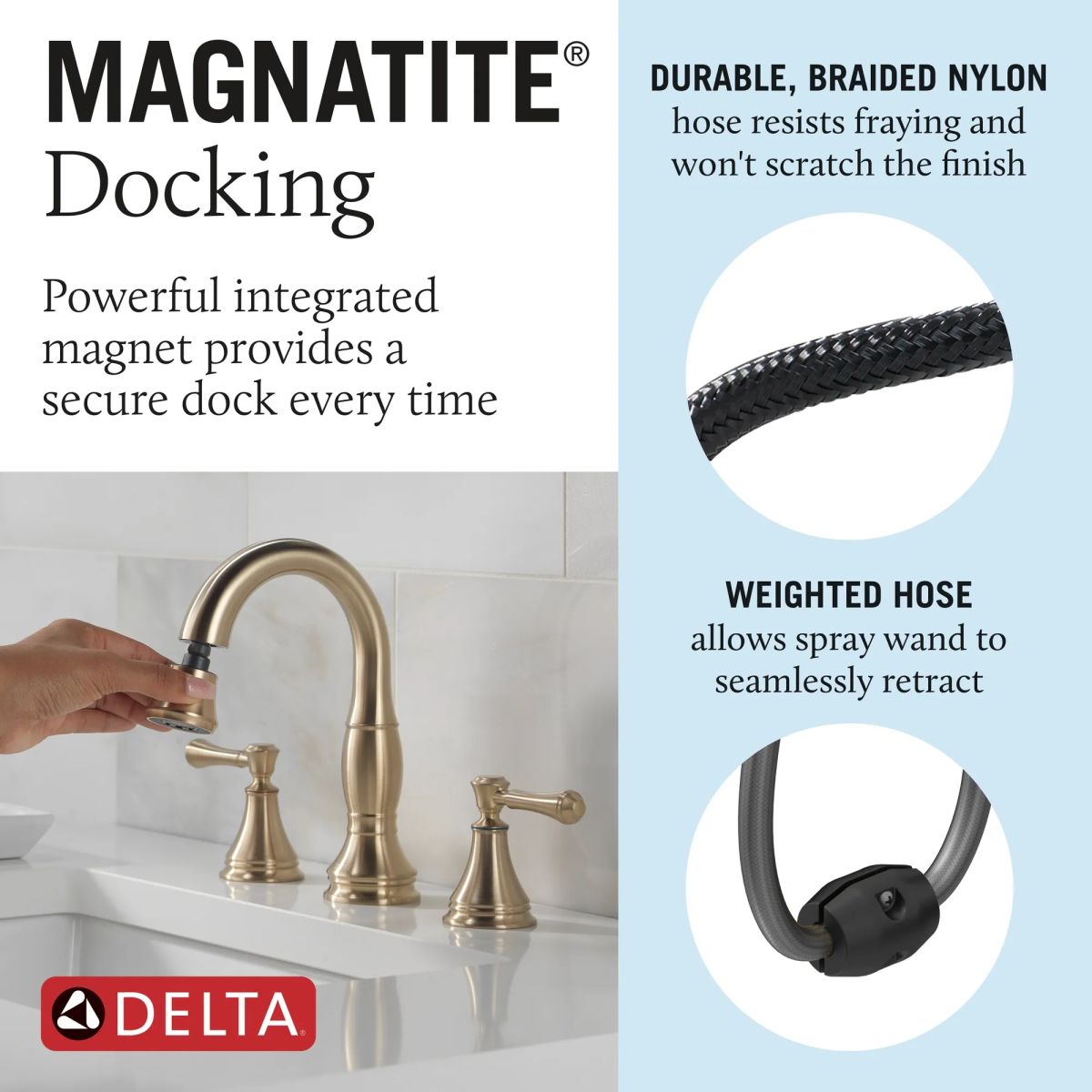 DELTA Cassidy Two Handle Widespread Pull Down Bathroom Faucet — Champagne Bronze