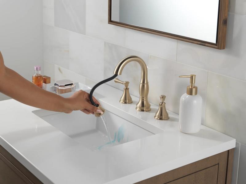 DELTA Cassidy Two Handle Widespread Pull Down Bathroom Faucet — Champagne Bronze