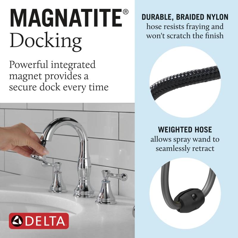 DELTA Cassidy Two Handle Widespread Pull-Down Bathroom Faucet — Chrome
