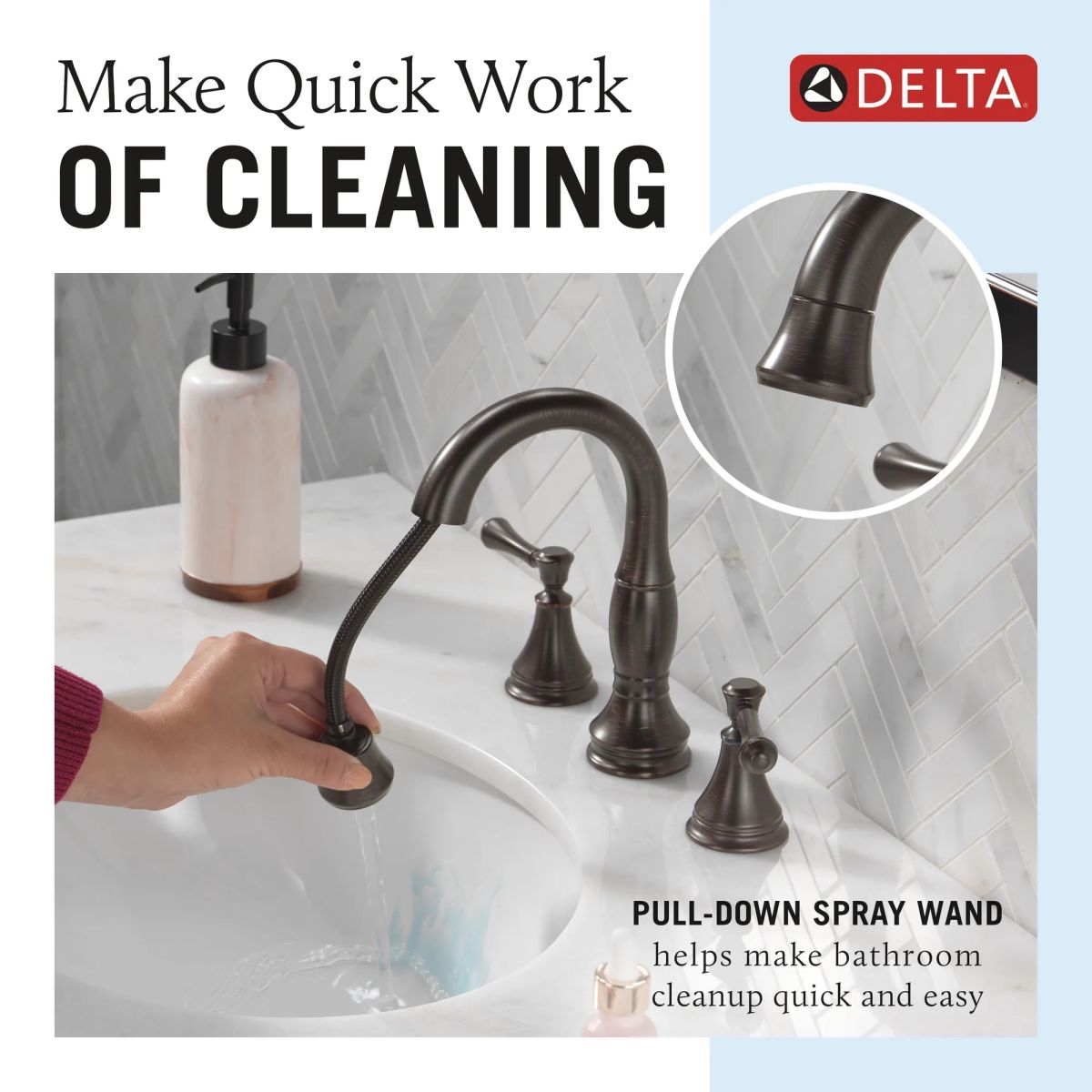 DELTA Cassidy Two Handle Widespread Pull Down Bathroom Faucet — Venetian Bronze