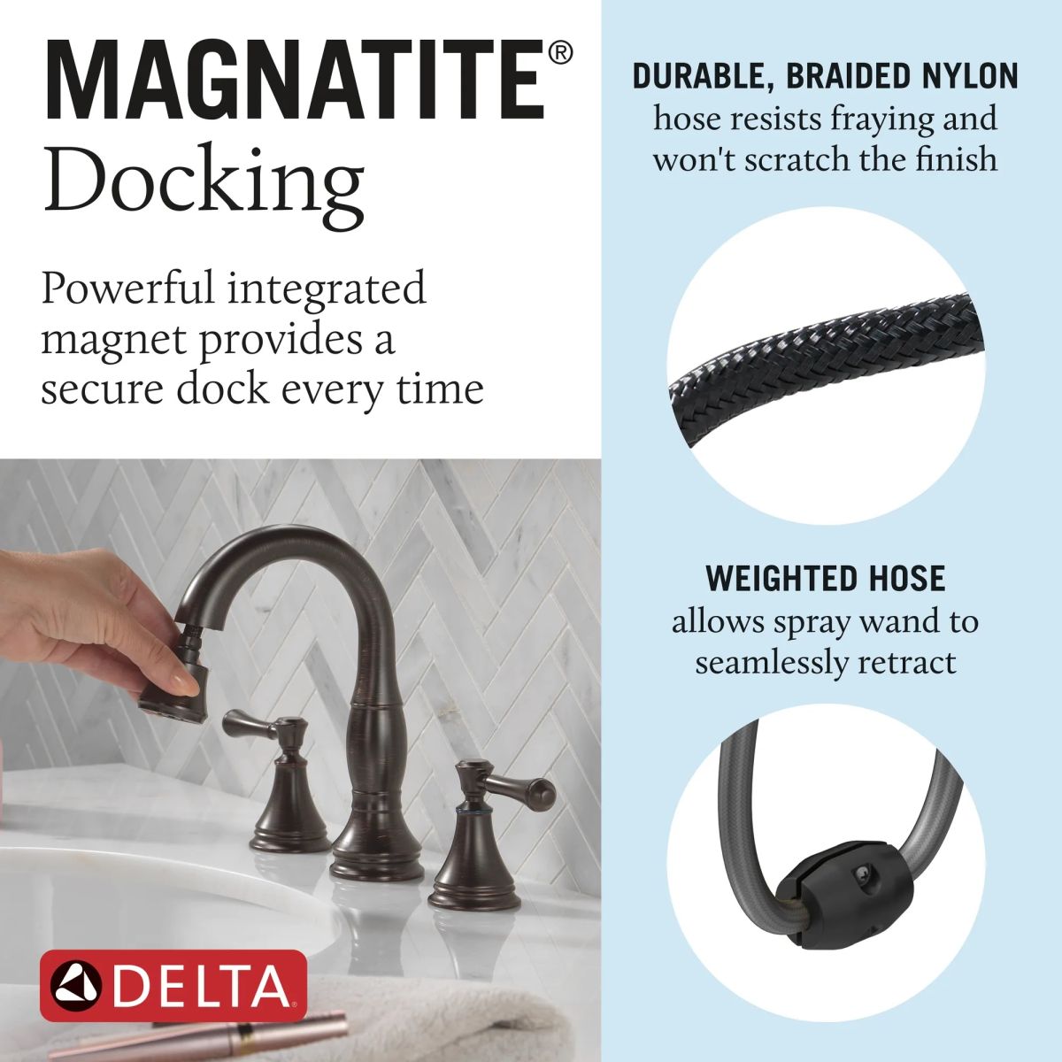 DELTA Cassidy Two Handle Widespread Pull Down Bathroom Faucet — Venetian Bronze