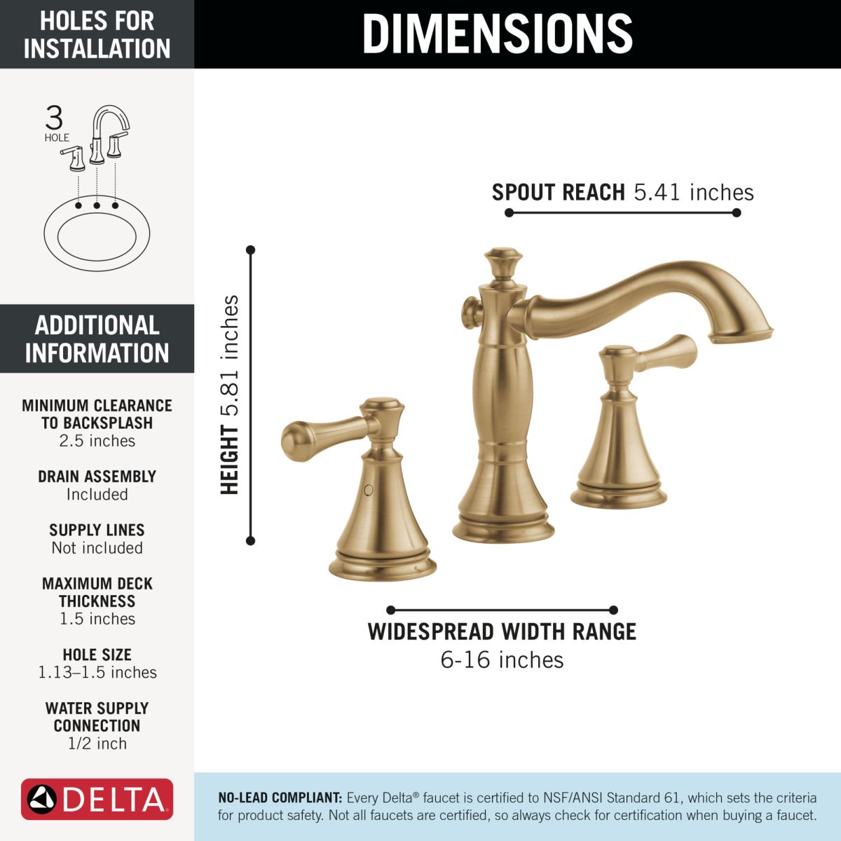 DELTA Cassidy Two Handle Widespread Bathroom Faucet — Champagne Bronze