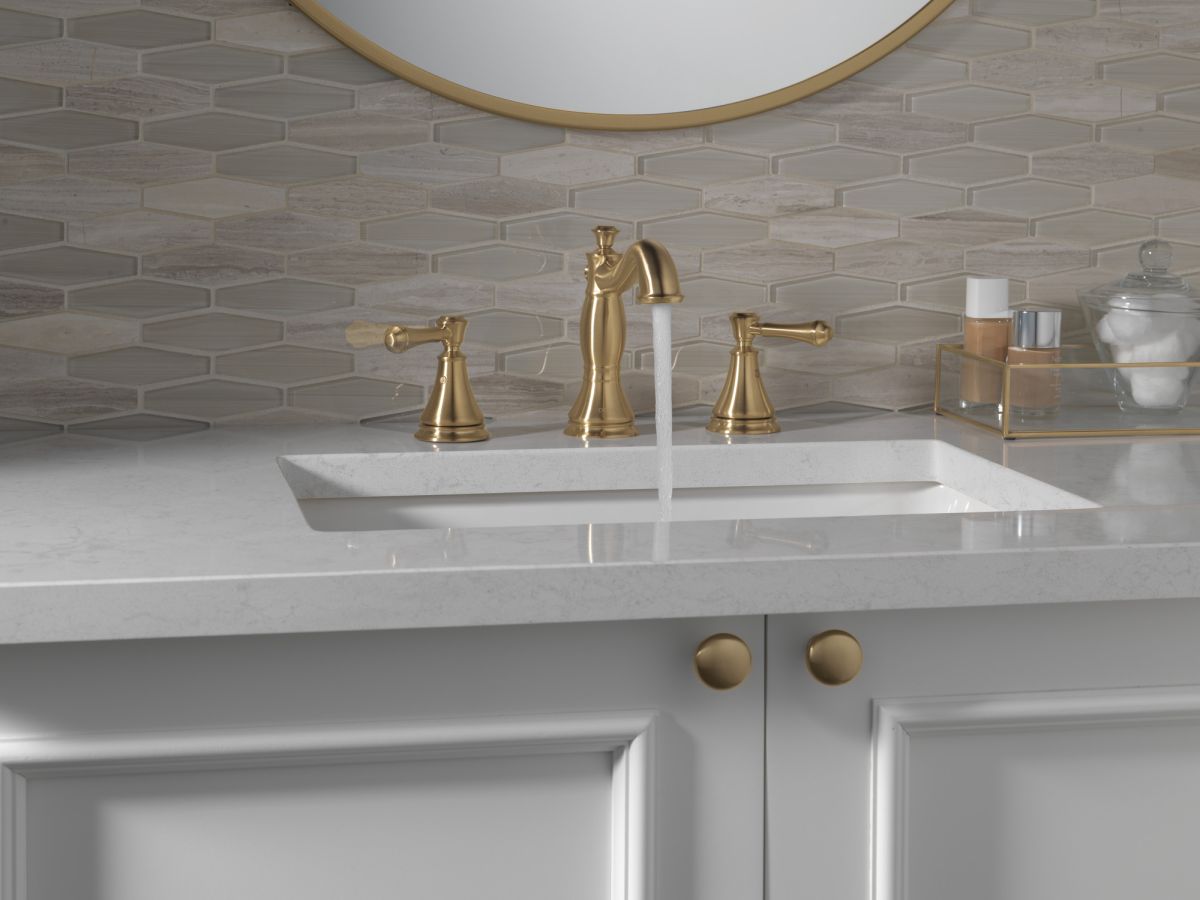 DELTA Cassidy Two Handle Widespread Bathroom Faucet — Champagne Bronze
