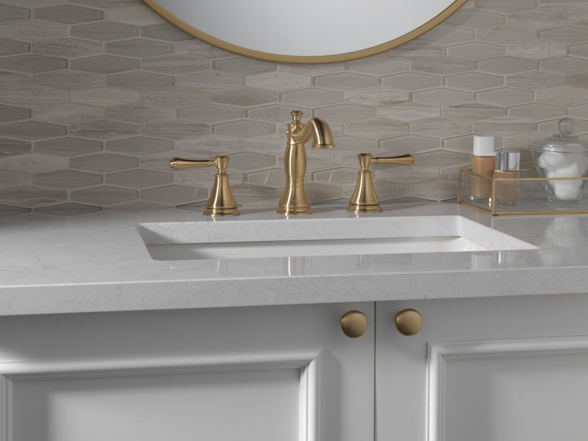 DELTA Cassidy Two Handle Widespread Bathroom Faucet — Champagne Bronze