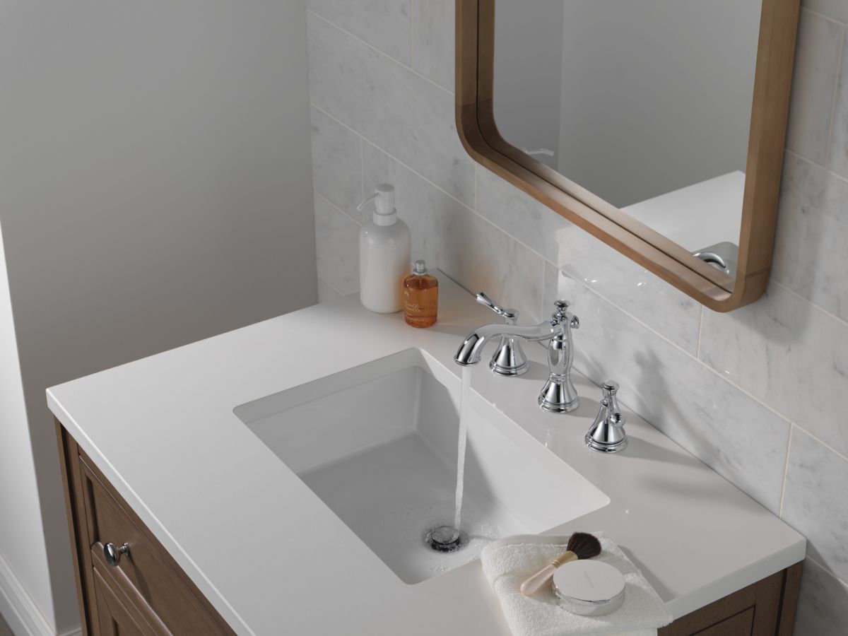 DELTA Cassidy Two Handle Widespread Bathroom Faucet — Chrome