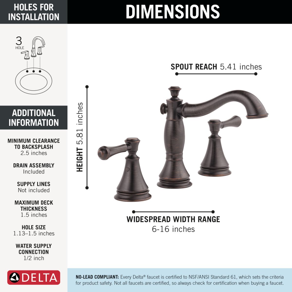 DELTA Cassidy Two Handle Widespread Bathroom Faucet — Venetian Bronze