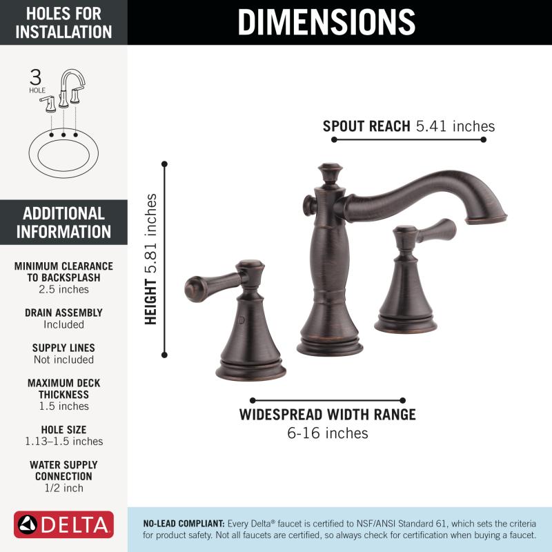 DELTA Cassidy Two Handle Widespread Bathroom Faucet — Venetian Bronze