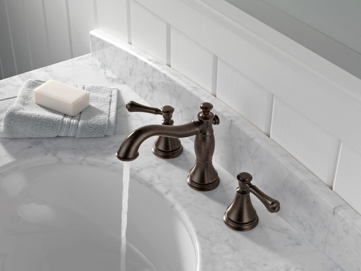 DELTA Cassidy Two Handle Widespread Bathroom Faucet — Venetian Bronze