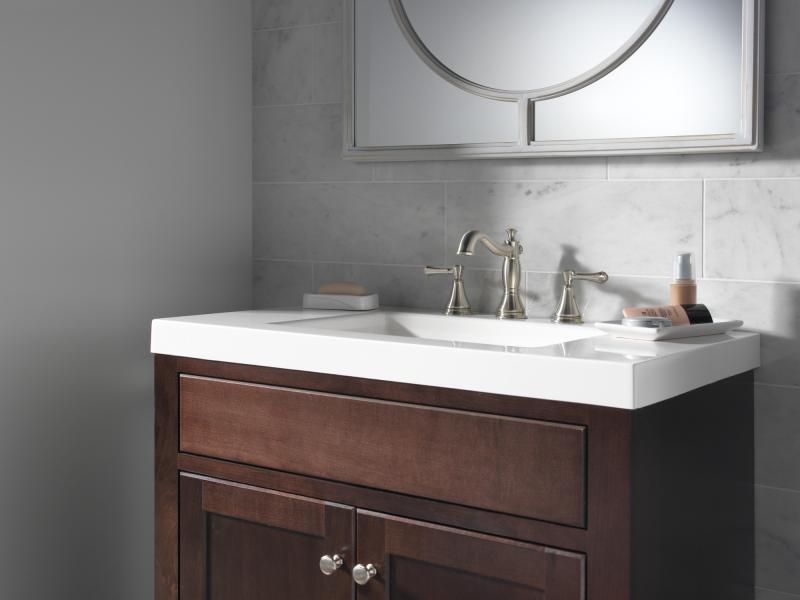 DELTA Cassidy Two Handle Widespread Bathroom Faucet — Stainless
