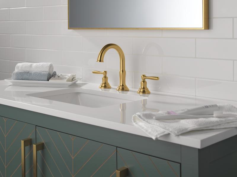 DELTA Roe Two Handle Widespread Bathroom Faucet — Brushed Gold