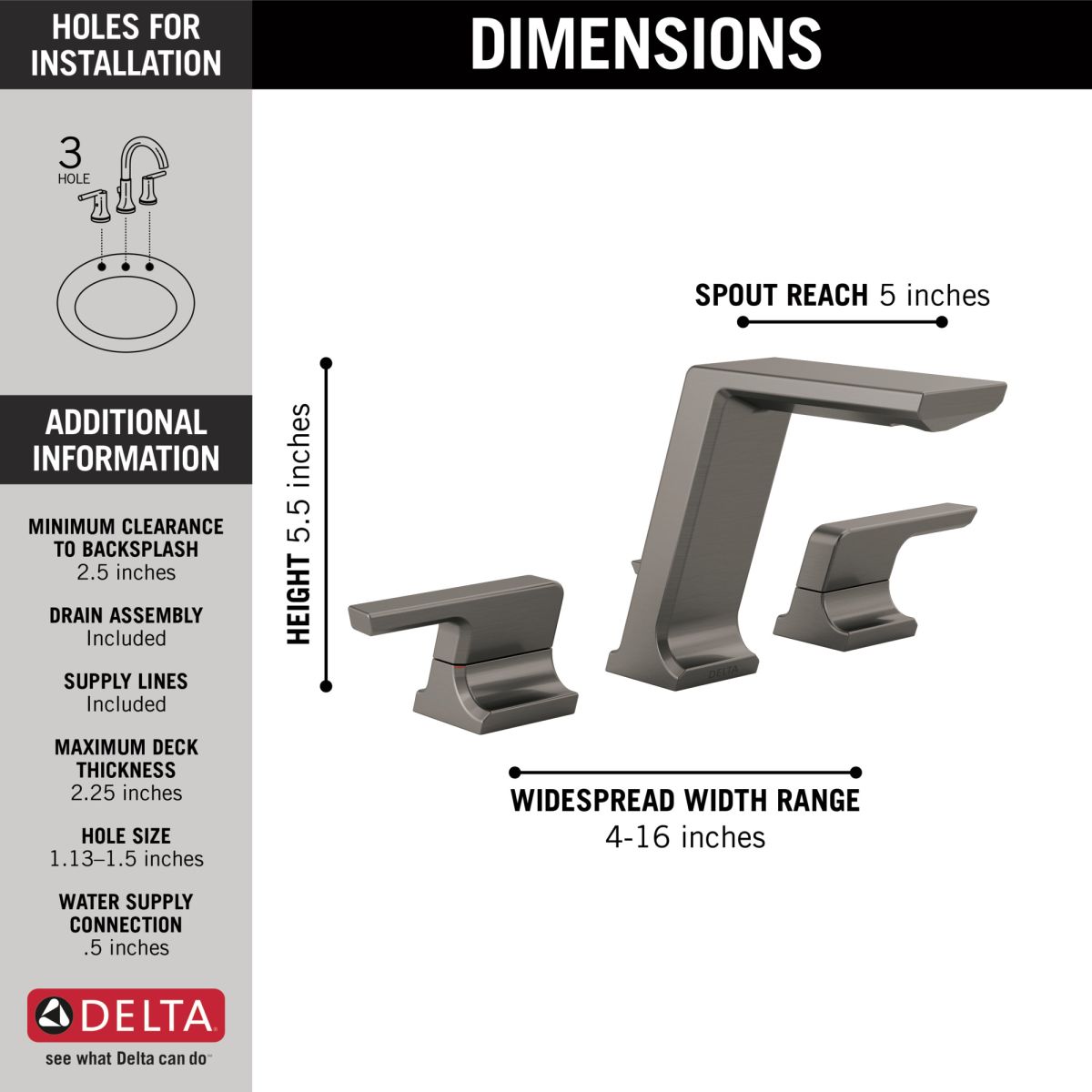 DELTA Pivotal Two Handle Widespread Bathroom Faucet — Lumicoat® Black Stainless