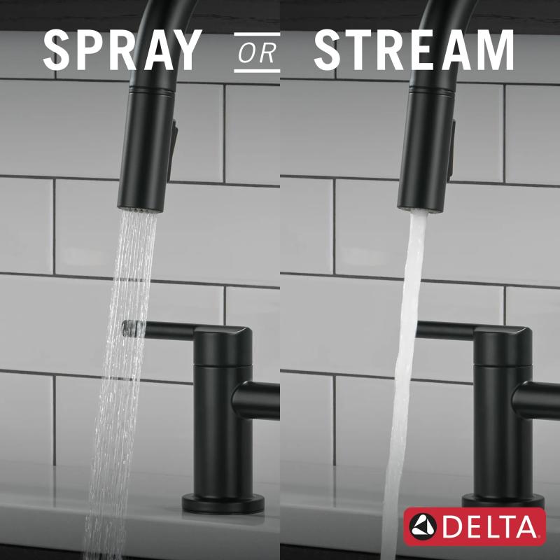 DELTA Nicoli Two Handle Pull-Down Bridge Kitchen Faucet — Matte Black