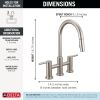 DELTA Nicoli Two Handle Pull-Down Bridge Kitchen Faucet — Stainless