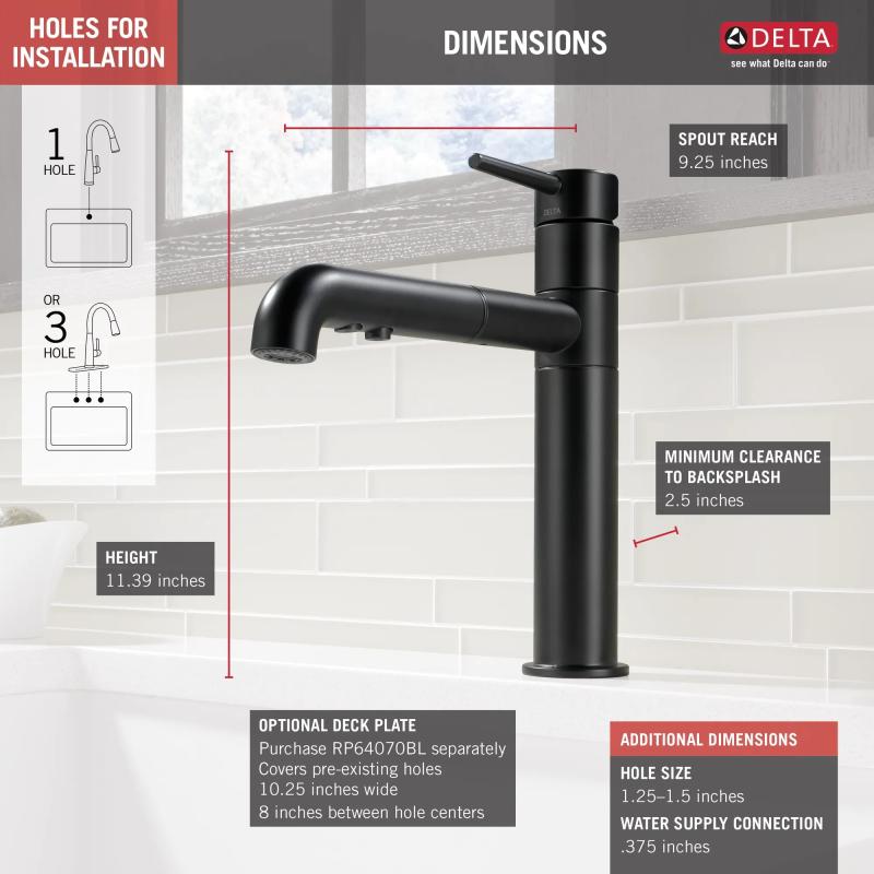 DELTA Trinsic Single Handle Pull-Out Kitchen Faucet — Matte Black