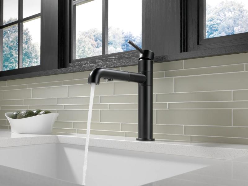 DELTA Trinsic Single Handle Pull-Out Kitchen Faucet — Matte Black