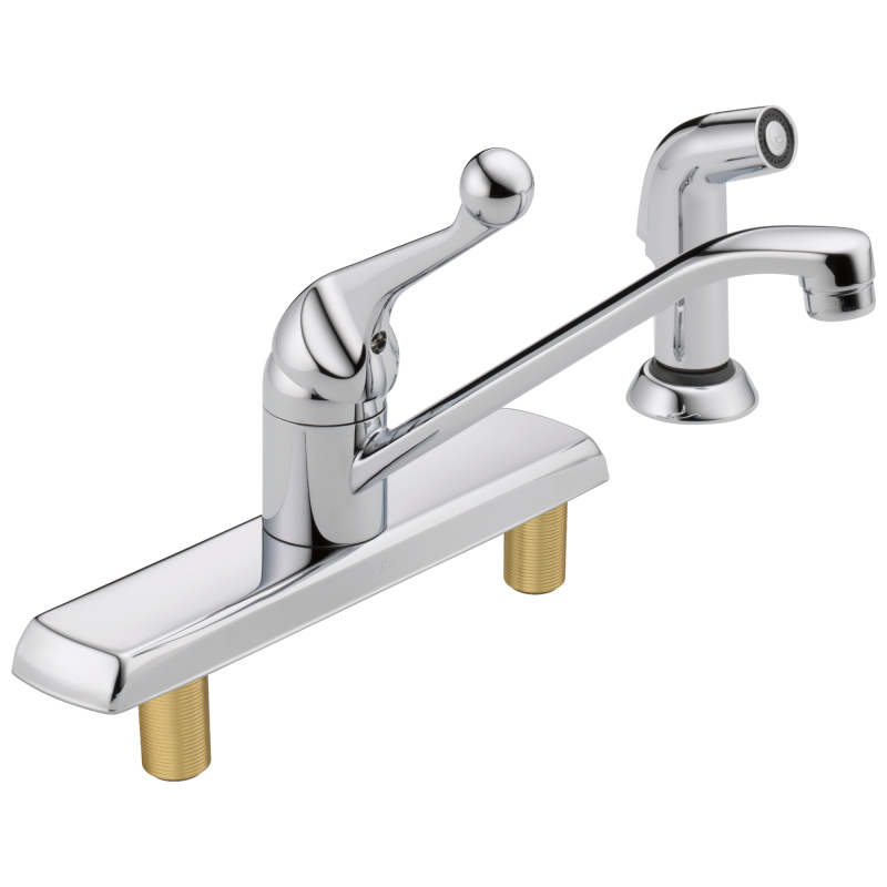 DELTA 134 / 100 / 300 / 400 Series Single Handle Kitchen Faucet with Spray — Chrome
