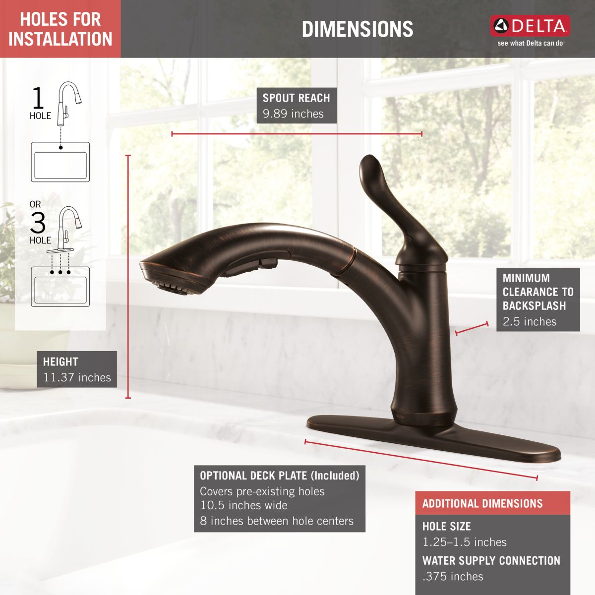DELTA Linden Single Handle Pull-Out Kitchen Faucet — Venetian Bronze