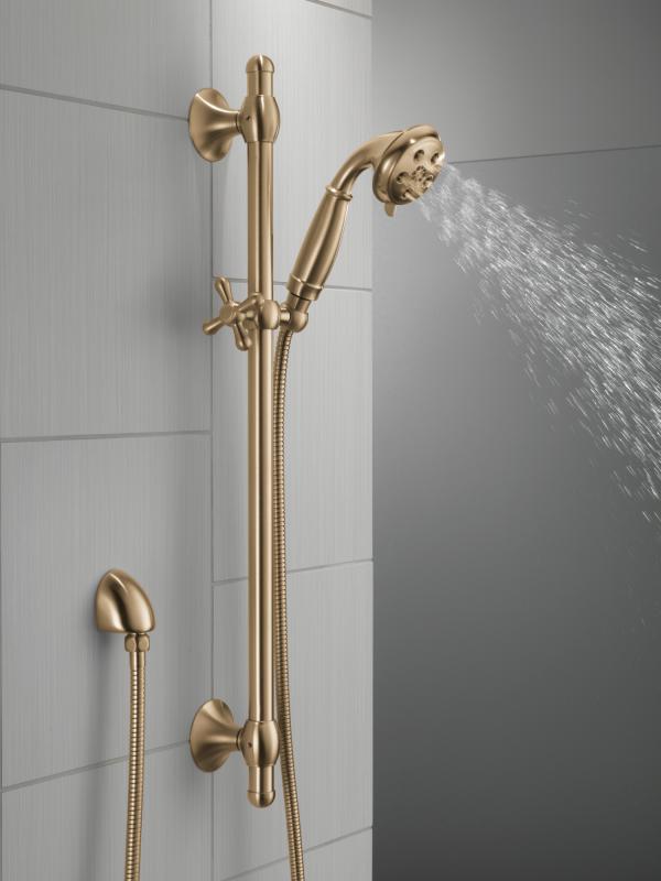 DELTA Universal Showering Components H2OKINETIC 3-Setting Slide Bar Hand Shower — Champagne Bronze