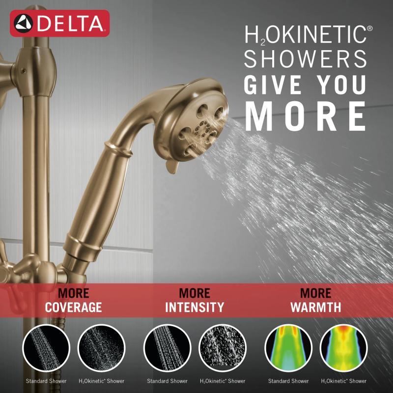DELTA Universal Showering Components H2OKINETIC 3-Setting Slide Bar Hand Shower — Champagne Bronze