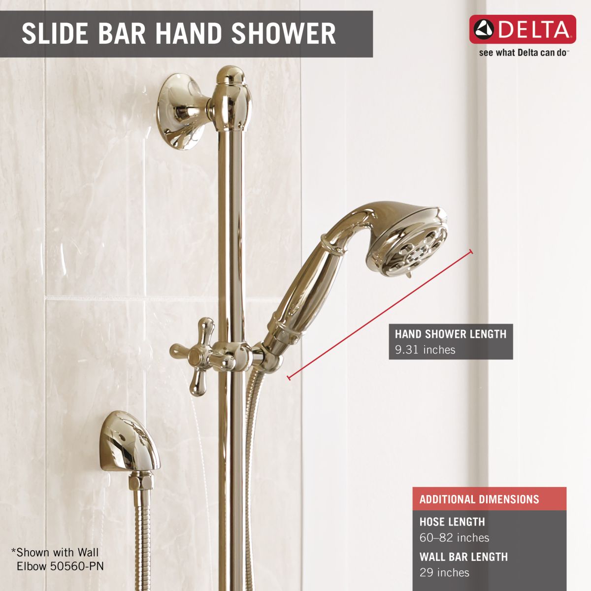 DELTA Universal Showering Components H2OKINETIC 3-Setting Slide Bar Hand Shower — Polished Nickel