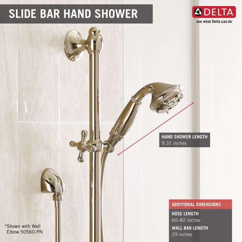 DELTA Universal Showering Components H2OKINETIC 3-Setting Slide Bar Hand Shower — Polished Nickel
