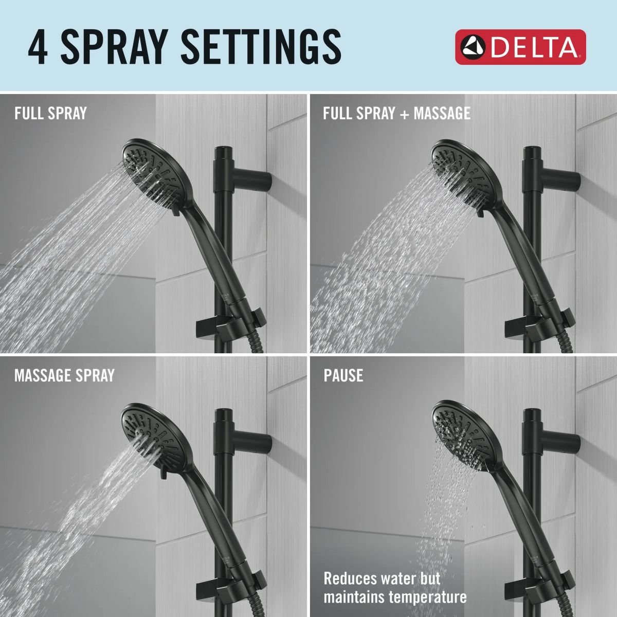 DELTA Universal Showering Components Hand Shower 1.75 GPM w/Slide Bar 4S — Matte Black