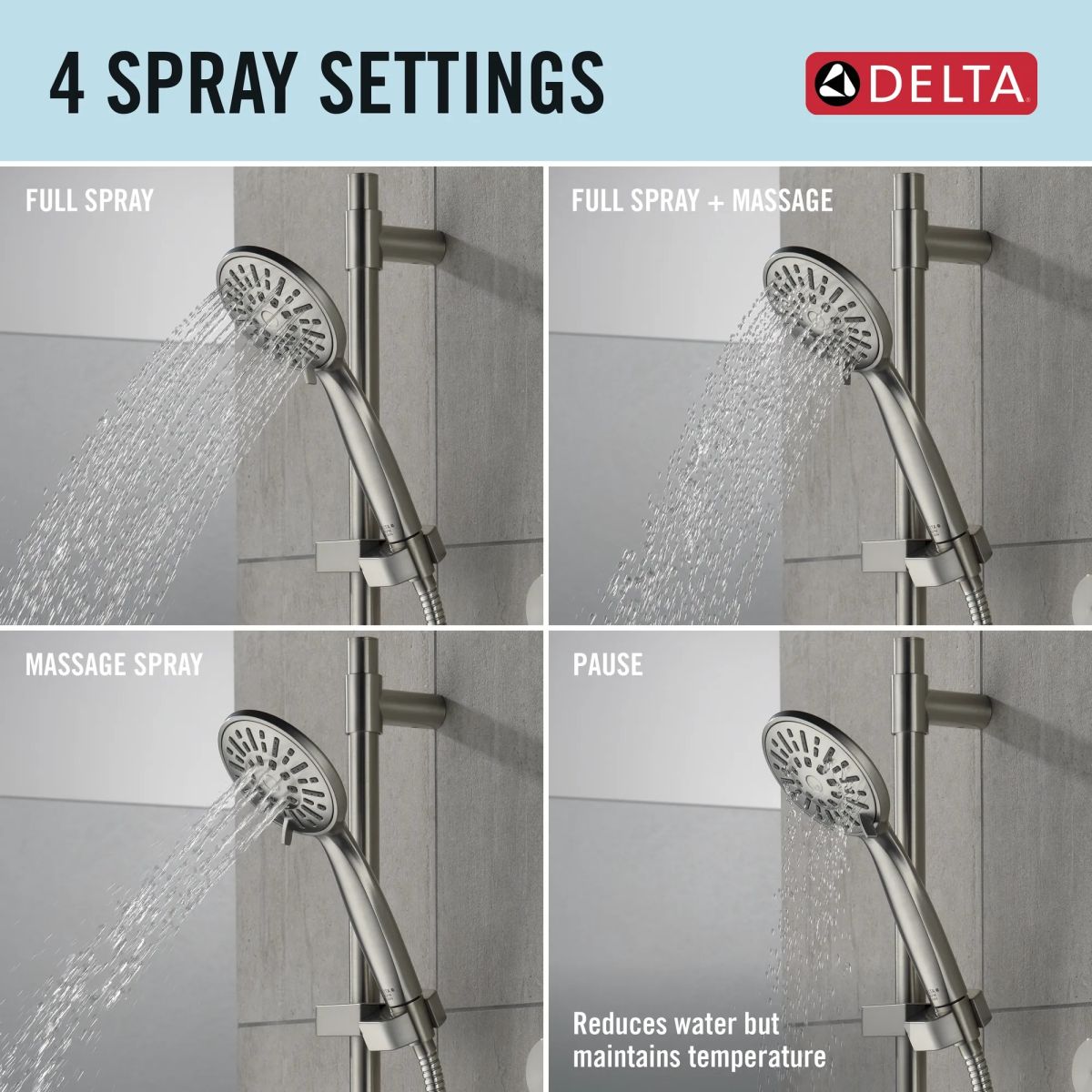 DELTA Universal Showering Components Hand Shower 1.75 GPM w/Slide Bar 4S — Stainless