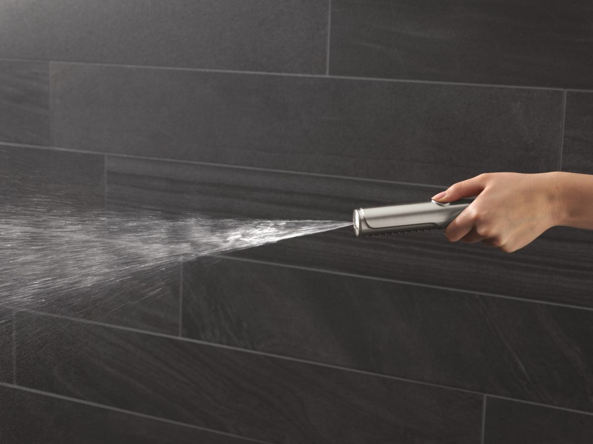 DELTA Universal Showering Components 2-Setting Hand Shower with ProClean Spray – Slide Bar Mount — Lumicoat® Stainless