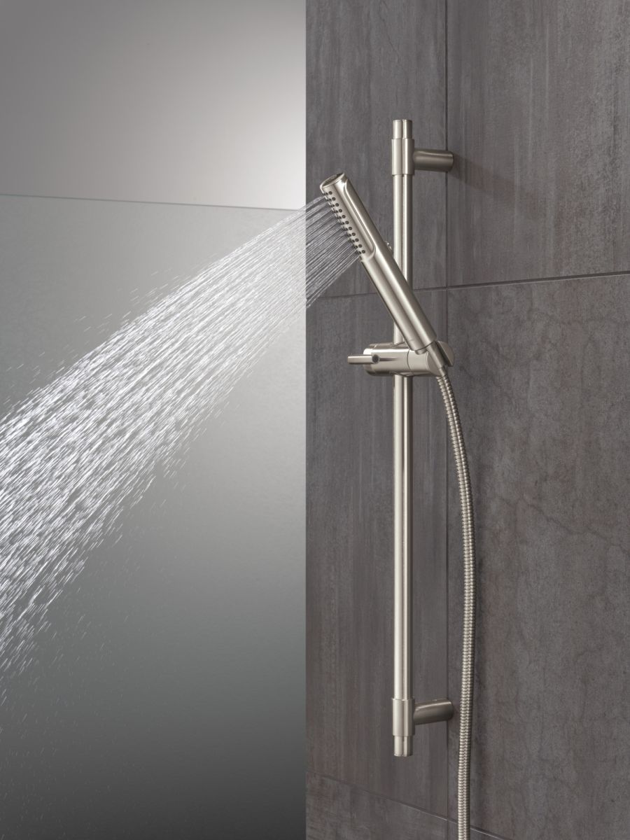 DELTA Universal Showering Components 2-Setting Hand Shower with ProClean Spray – Slide Bar Mount — Lumicoat® Stainless