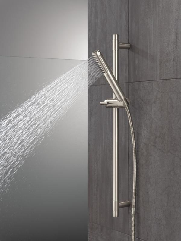 DELTA Universal Showering Components 2-Setting Hand Shower with ProClean Spray – Slide Bar Mount — Lumicoat® Stainless