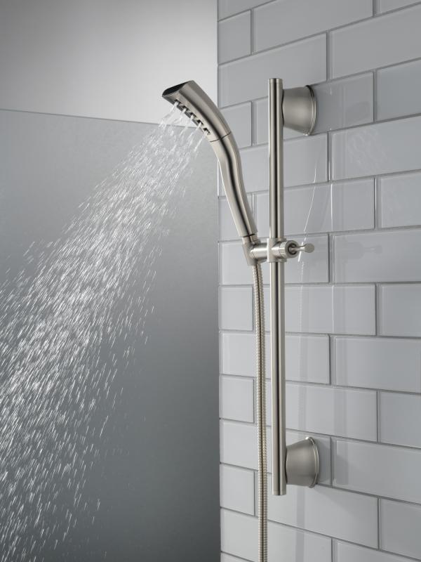 DELTA Universal Showering Components H2OKINETIC Single-Setting Slide Bar Hand Shower — Stainless