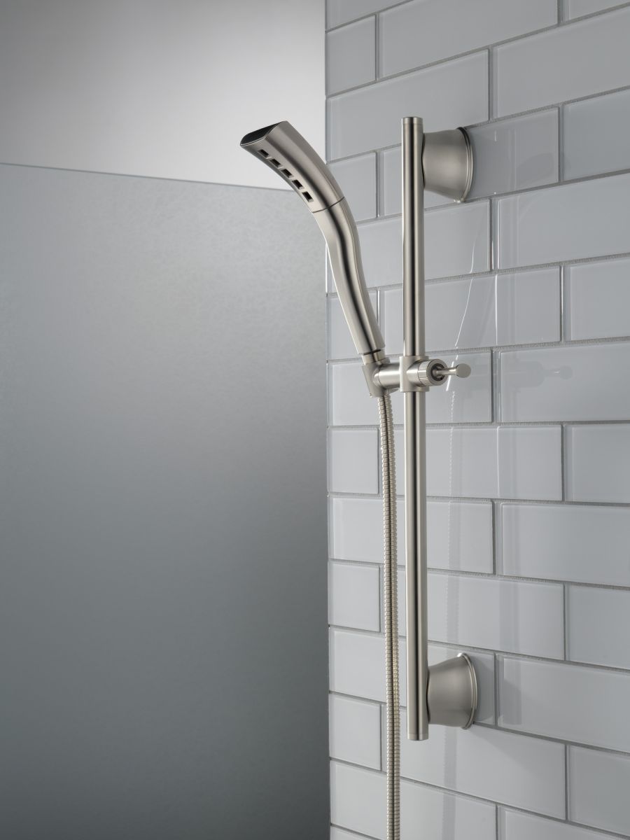 DELTA Universal Showering Components H2OKINETIC Single-Setting Slide Bar Hand Shower — Stainless