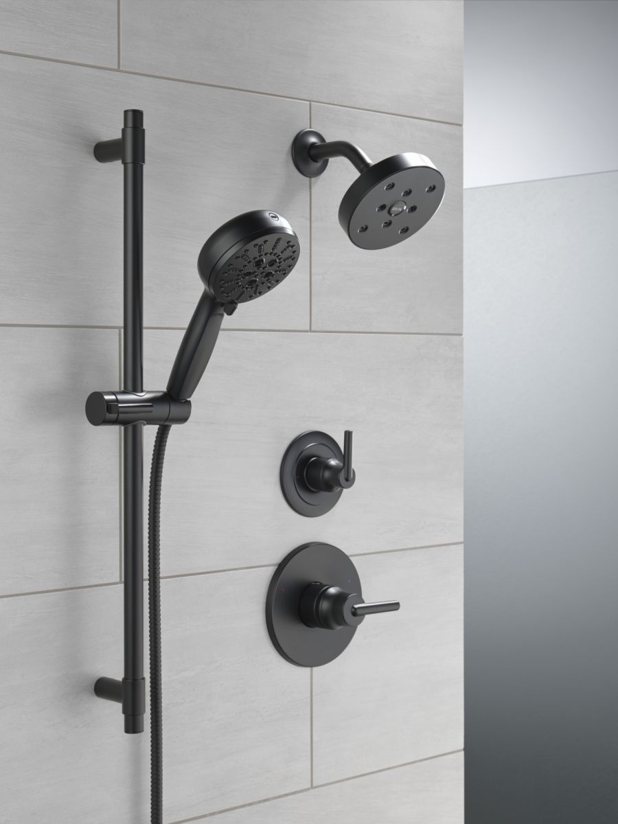 DELTA Universal Showering Components 7-Setting Slide Bar Hand Shower with Cleaning Spray — Matte Black