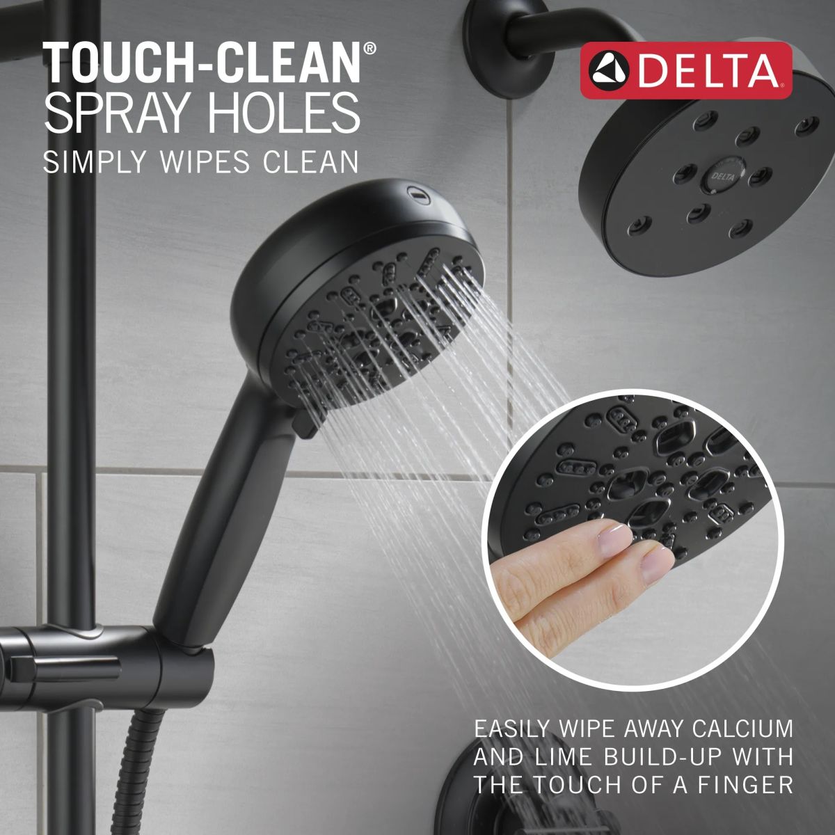 DELTA Universal Showering Components 7-Setting Slide Bar Hand Shower with Cleaning Spray — Matte Black