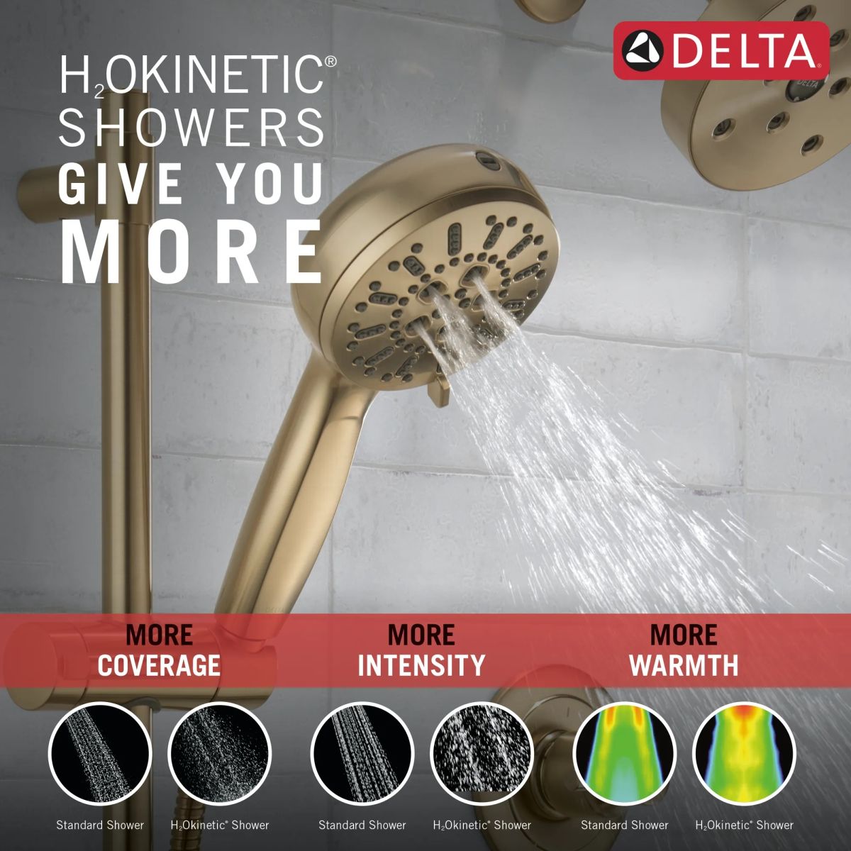 DELTA Universal Showering Components 7-Setting Slide Bar Hand Shower with Cleaning Spray — Lumicoat® Champagne Bronze