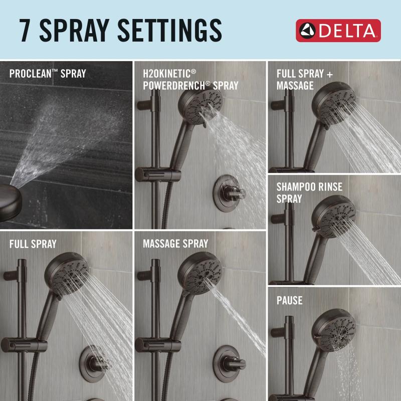 DELTA Universal Showering Components 7-Setting Slide Bar Hand Shower with Cleaning Spray — Venetian Bronze