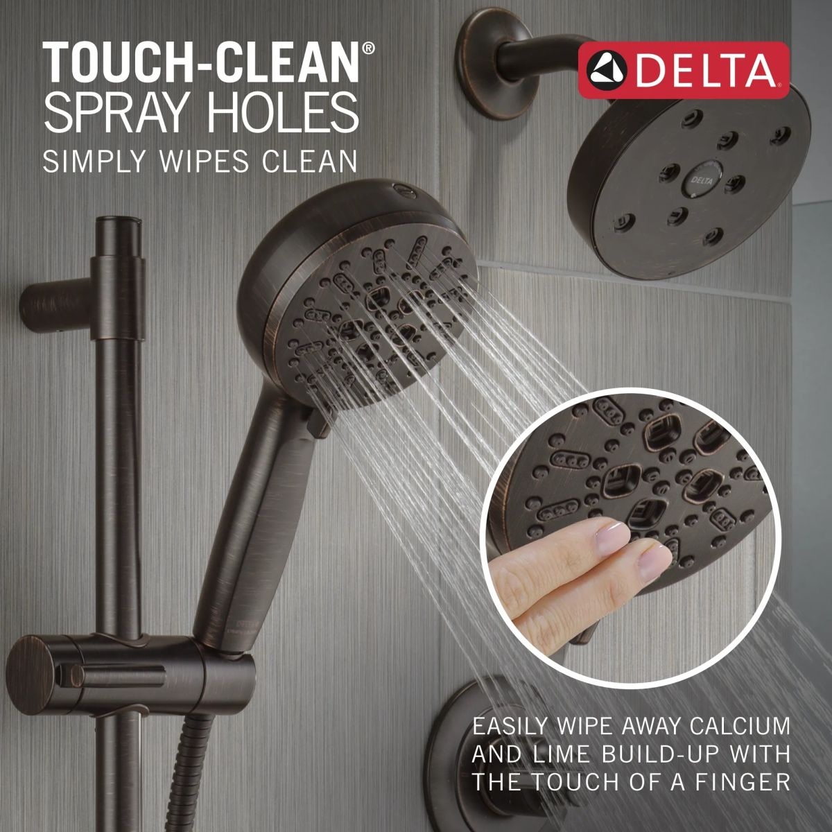 DELTA Universal Showering Components 7-Setting Slide Bar Hand Shower with Cleaning Spray — Venetian Bronze