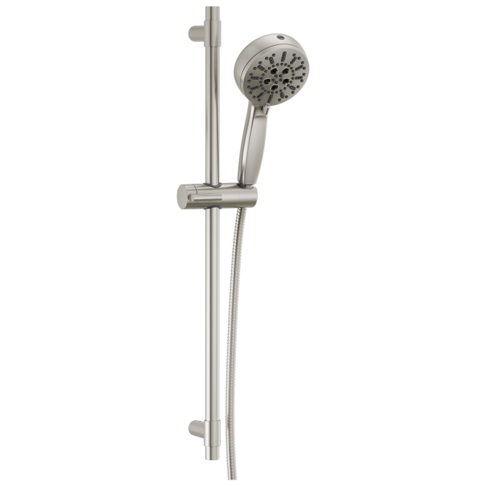 DELTA Universal Showering Components 7-Setting Slide Bar Hand Shower with Cleaning Spray — Lumicoat® Stainless