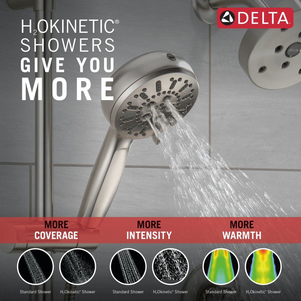 DELTA Universal Showering Components 7-Setting Slide Bar Hand Shower with Cleaning Spray — Lumicoat® Stainless