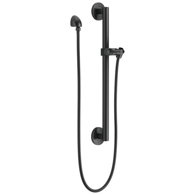 DELTA Universal Showering Components Adjustable Slide Bar / Grab Bar Assembly with Elbow — Matte Black