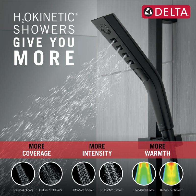 DELTA Universal Showering Components H2OKINETIC 3-Setting Slide Bar Hand Shower — Matte Black