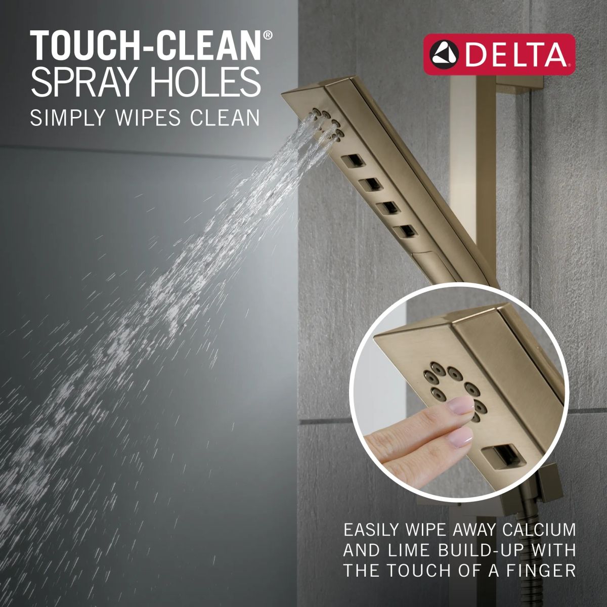 DELTA Universal Showering Components H2OKINETIC 3-Setting Slide Bar Hand Shower — Lumicoat® Champagne Bronze