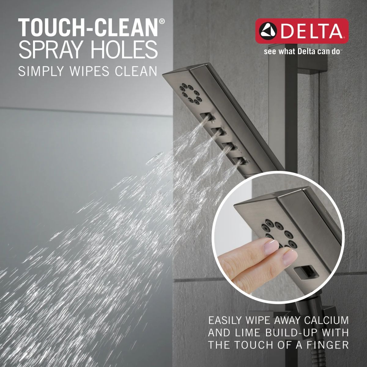 DELTA Universal Showering Components H2OKINETIC 3-Setting Slide Bar Hand Shower — Lumicoat® Black Stainless