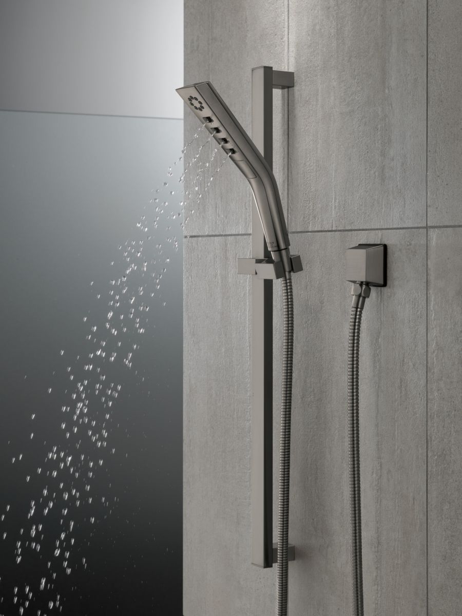 DELTA Universal Showering Components H2OKINETIC 3-Setting Slide Bar Hand Shower — Lumicoat® Black Stainless