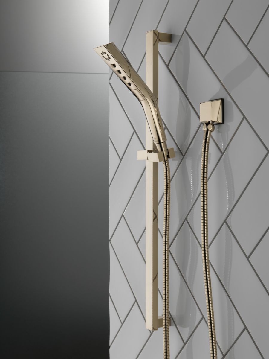 DELTA Universal Showering Components H2OKINETIC 3-Setting Slide Bar Hand Shower — Lumicoat® Polished Nickel