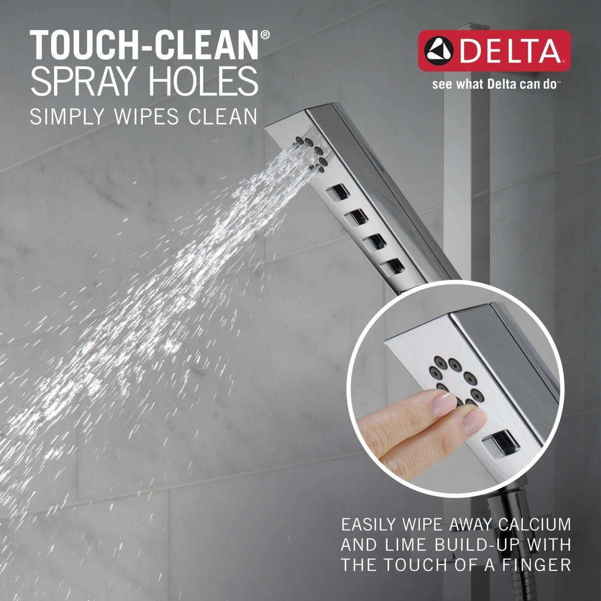 DELTA Universal Showering Components H2OKINETIC 3-Setting Slide Bar Hand Shower — Lumicoat® Chrome