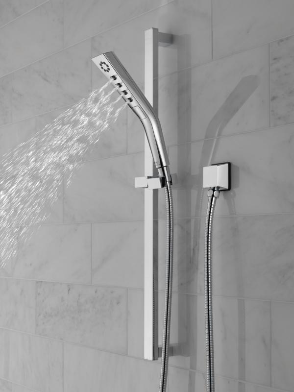 DELTA Universal Showering Components H2OKINETIC 3-Setting Slide Bar Hand Shower — Lumicoat® Chrome