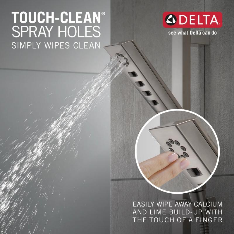 DELTA Universal Showering Components H2OKINETIC 3-Setting Slide Bar Hand Shower — Lumicoat® Stainless