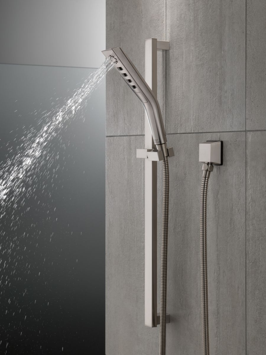 DELTA Universal Showering Components H2OKINETIC 3-Setting Slide Bar Hand Shower — Lumicoat® Stainless